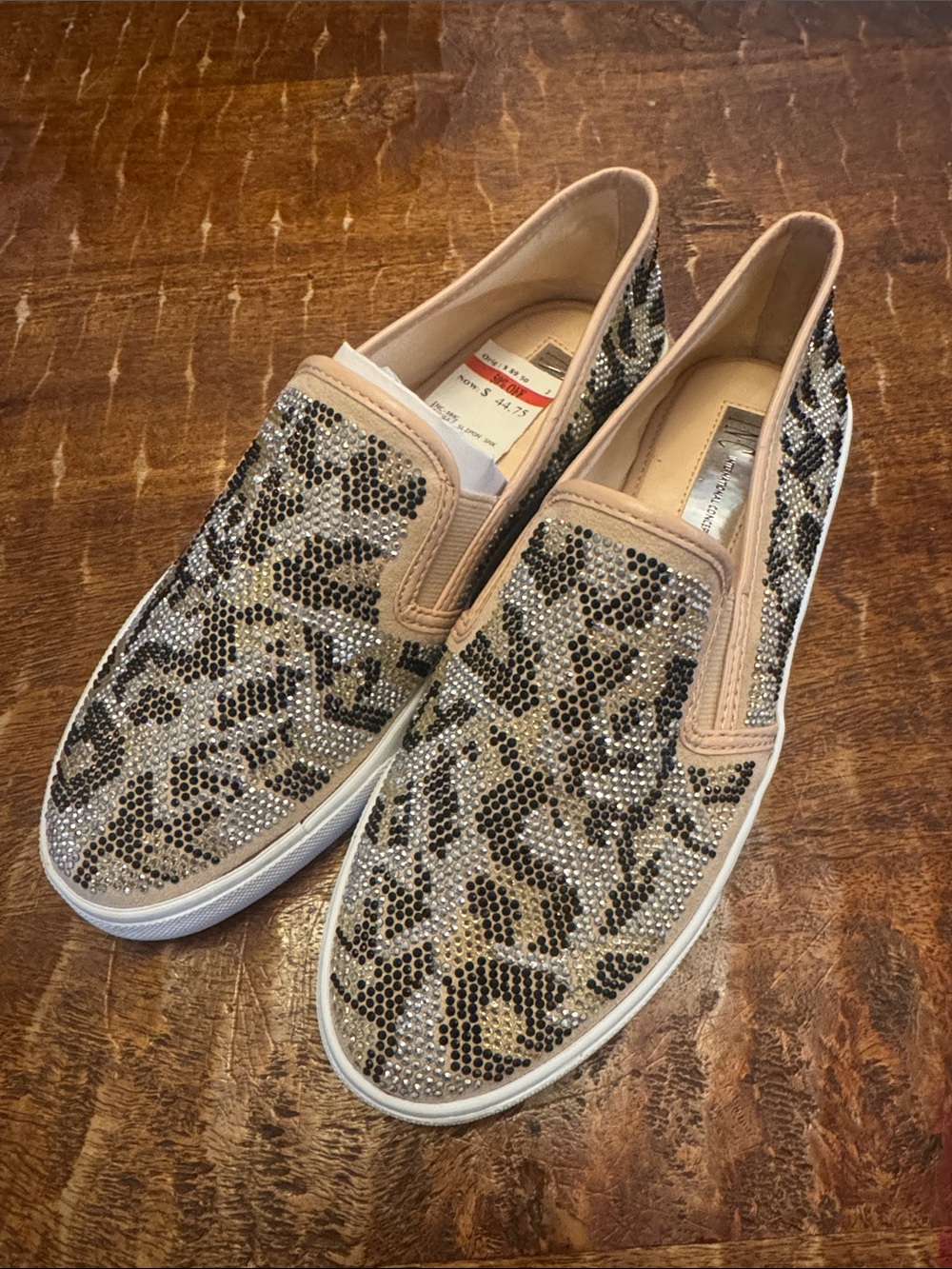 INC International Concepts Beige and Black Crystal Leopard Slip-On Sneakers